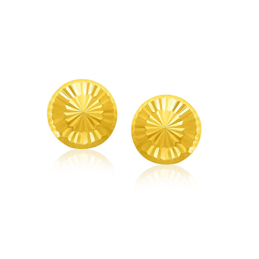 14k Yellow Gold Textured Flat Style Stud Earrings - Melliflus Earrings