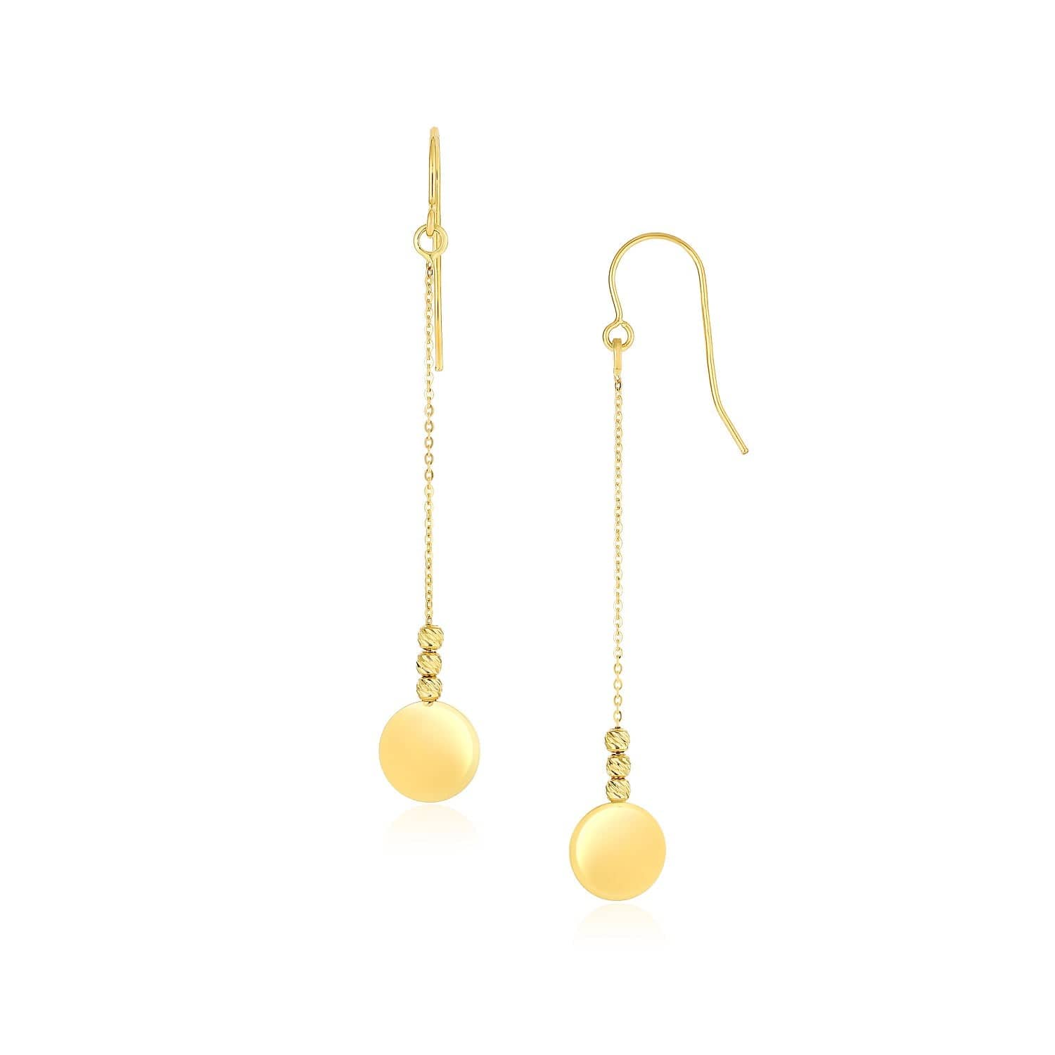 14k Yellow Gold Bead and Shiny Disc Drop Earrings - Melliflus Earrings