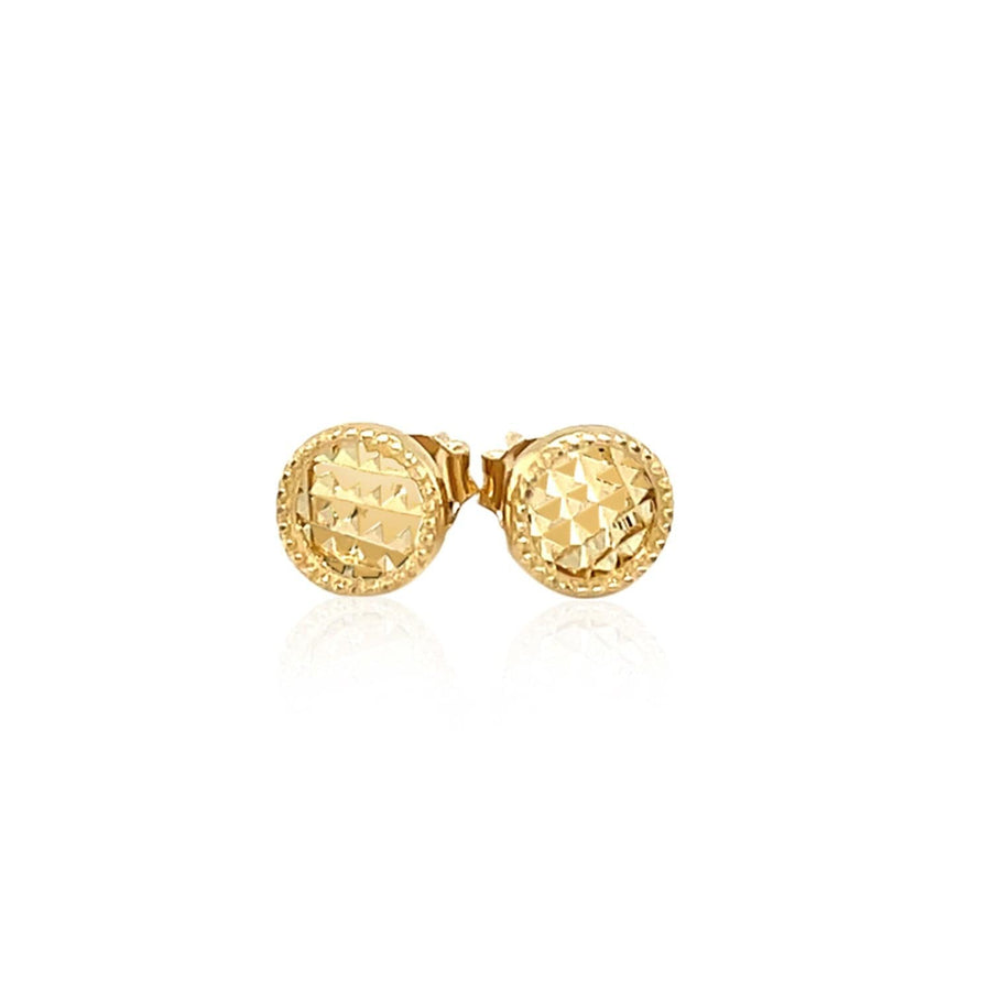 14k Yellow Gold Textured Circle Post Earrings - Melliflus Earrings