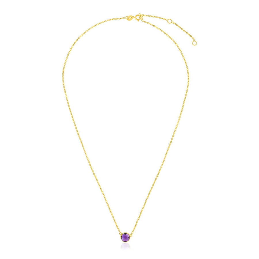 14k Yellow Gold 17 inch Necklace with Round Amethyst - Melliflus Necklaces
