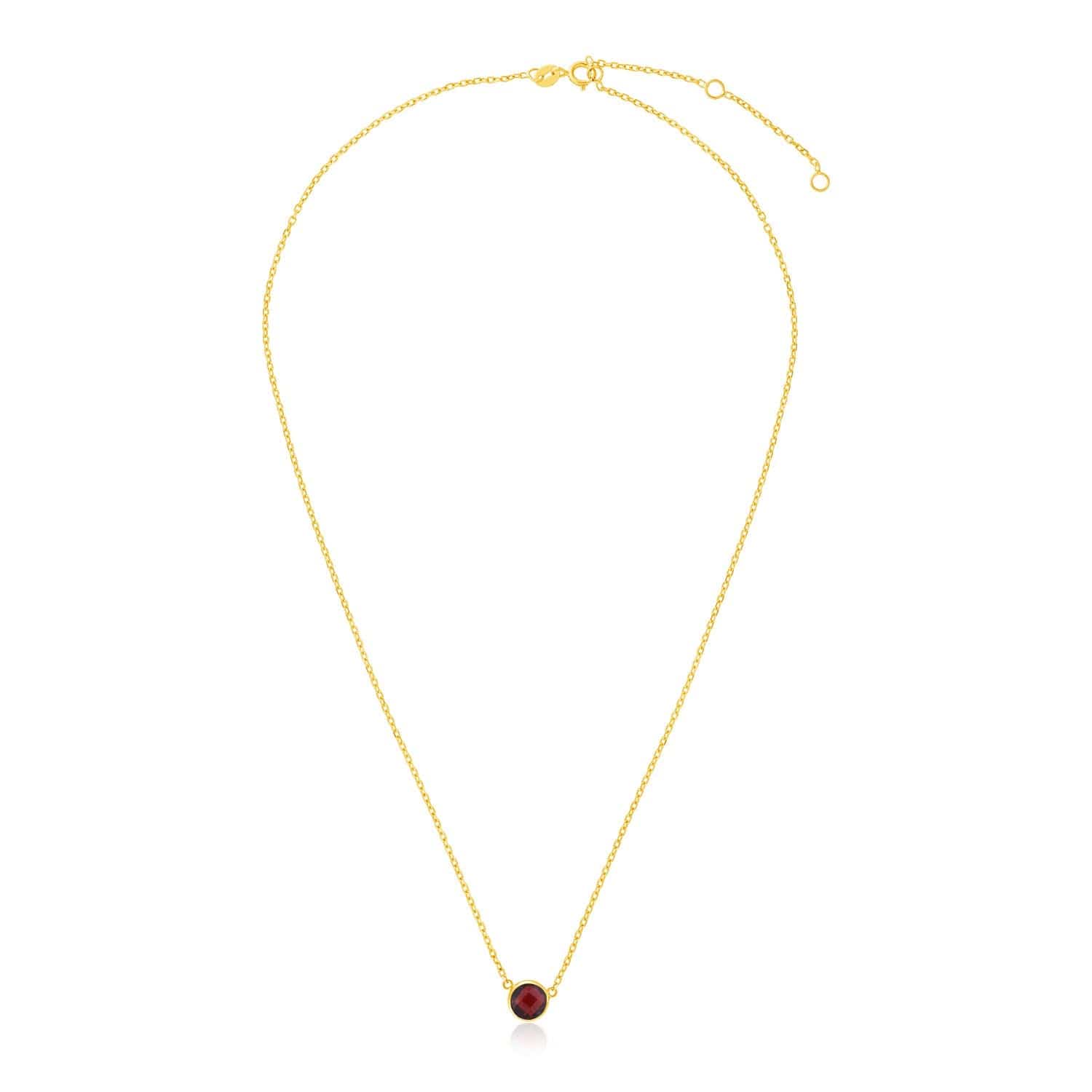 14k Yellow Gold 17 inch Necklace with Round Garnet - Melliflus Necklaces