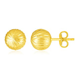14K Yellow Gold Ball Earrings with Linear Texture - Melliflus Earrings