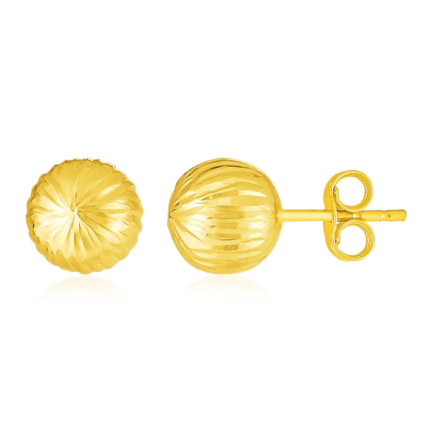 14K Yellow Gold Ball Earrings with Linear Texture - Melliflus Earrings