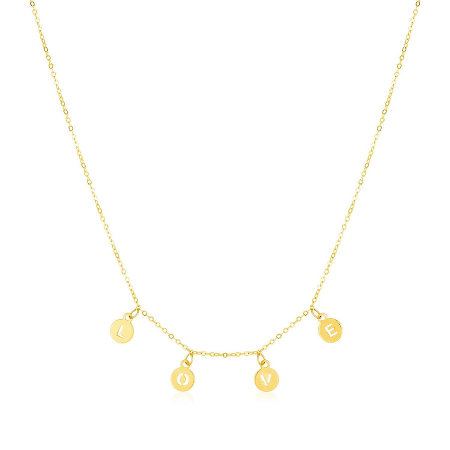 14k Yellow Gold Love Necklace with Circle Drops - Melliflus Necklaces