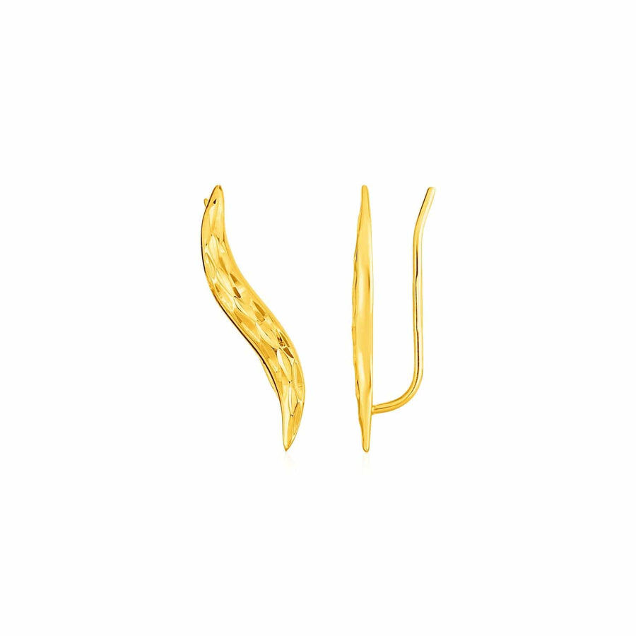 Textured Leaf Climber Earrings in 14k Yellow Gold - Melliflus Earrings