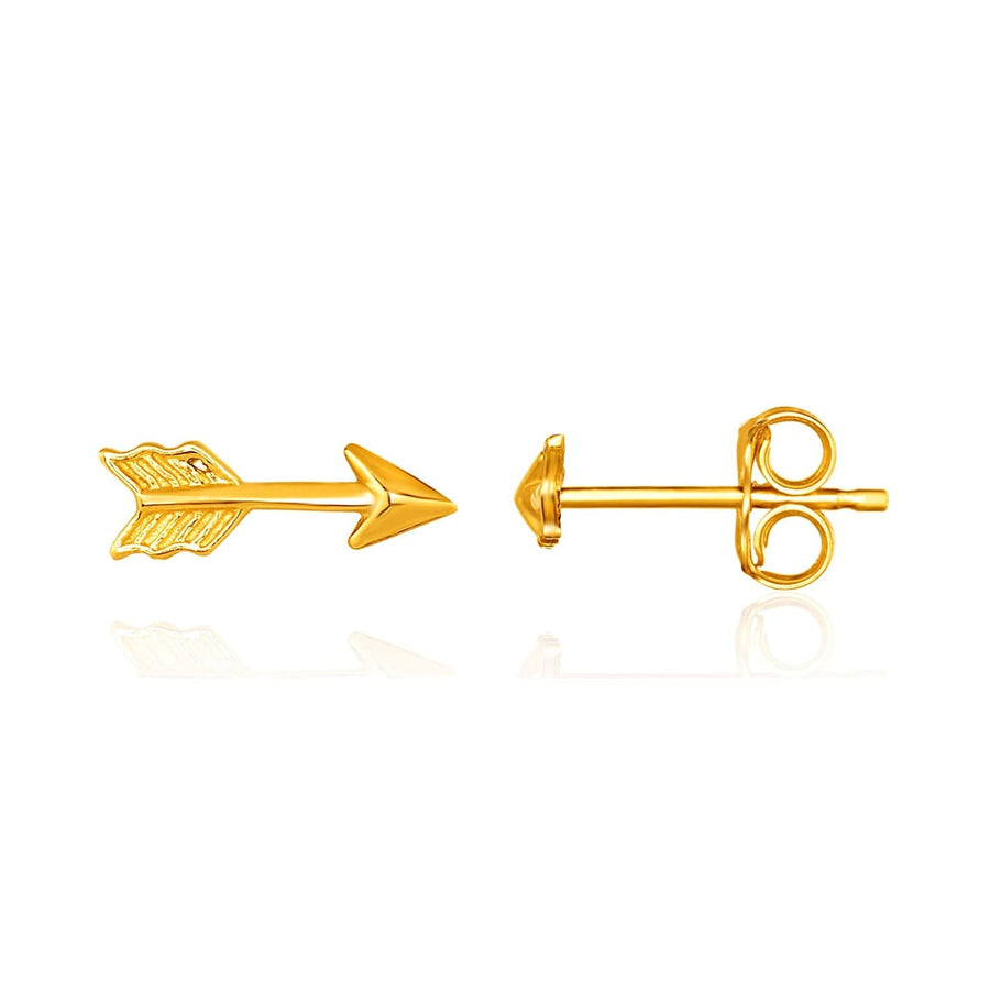 14k Yellow Gold Single Post Earring with Textured Arrow - Melliflus Earrings