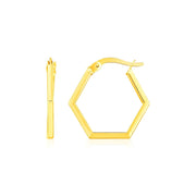 14K Yellow Gold Hexagon Shaped Hoop Earrings - Melliflus Earrings