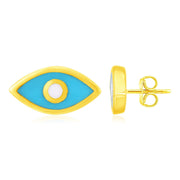 14K Yellow Gold Blue Evil Eye Earrings with Enamel - Melliflus Earrings