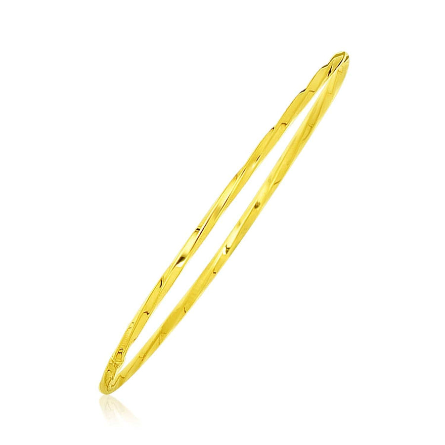 14k Yellow Gold Thin Twisted Shiny Bangle - Melliflus Bangles