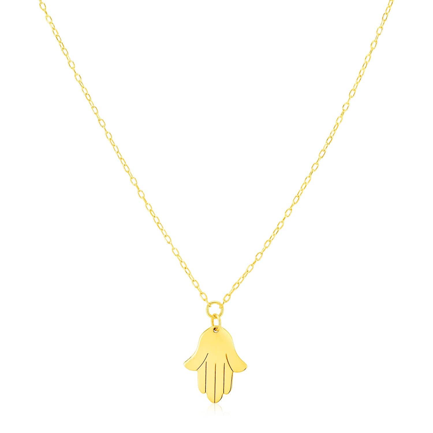 14K Yellow Gold Hand of Hamsa Necklace - Melliflus Necklaces