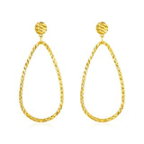 14k Yellow Gold Textured Teardrop Motif Post Earrings - Melliflus Earrings