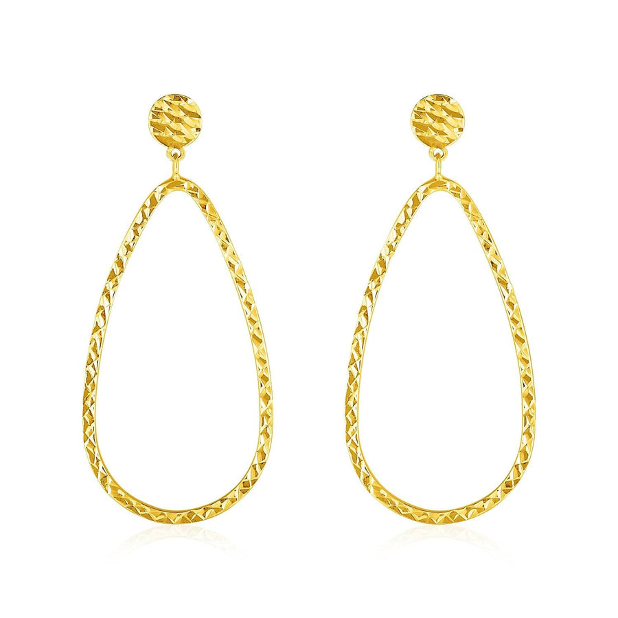14k Yellow Gold Textured Teardrop Motif Post Earrings - Melliflus Earrings