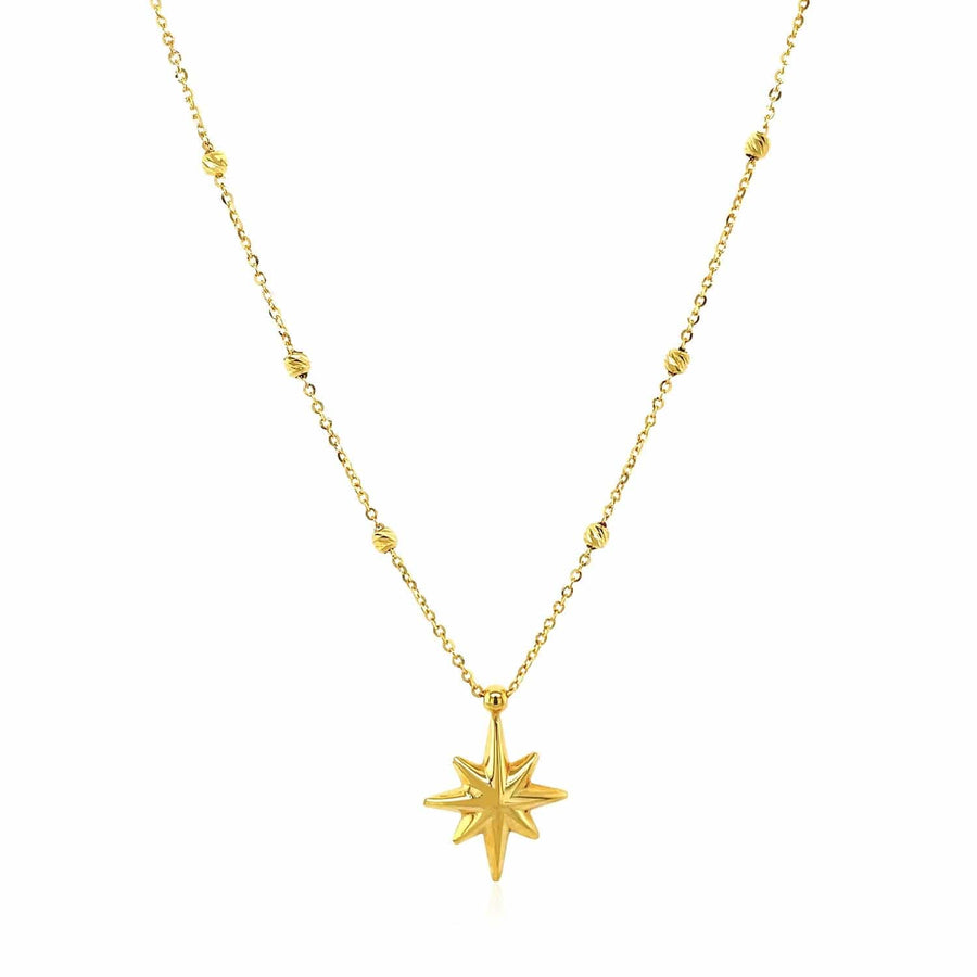 14k Yellow Gold Necklace with Eight Pointed Star and Beads - Melliflus Necklaces