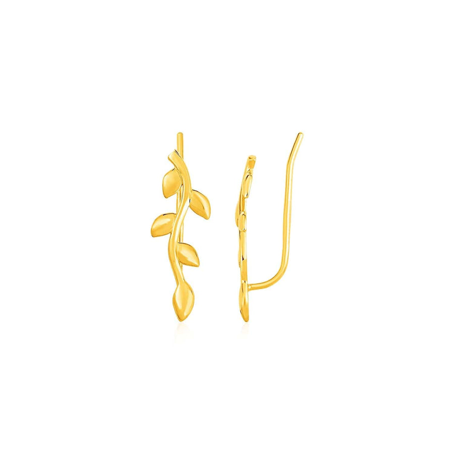 Leafy Branch Motif Climber Earrings in 14k Yellow Gold - Melliflus Earrings