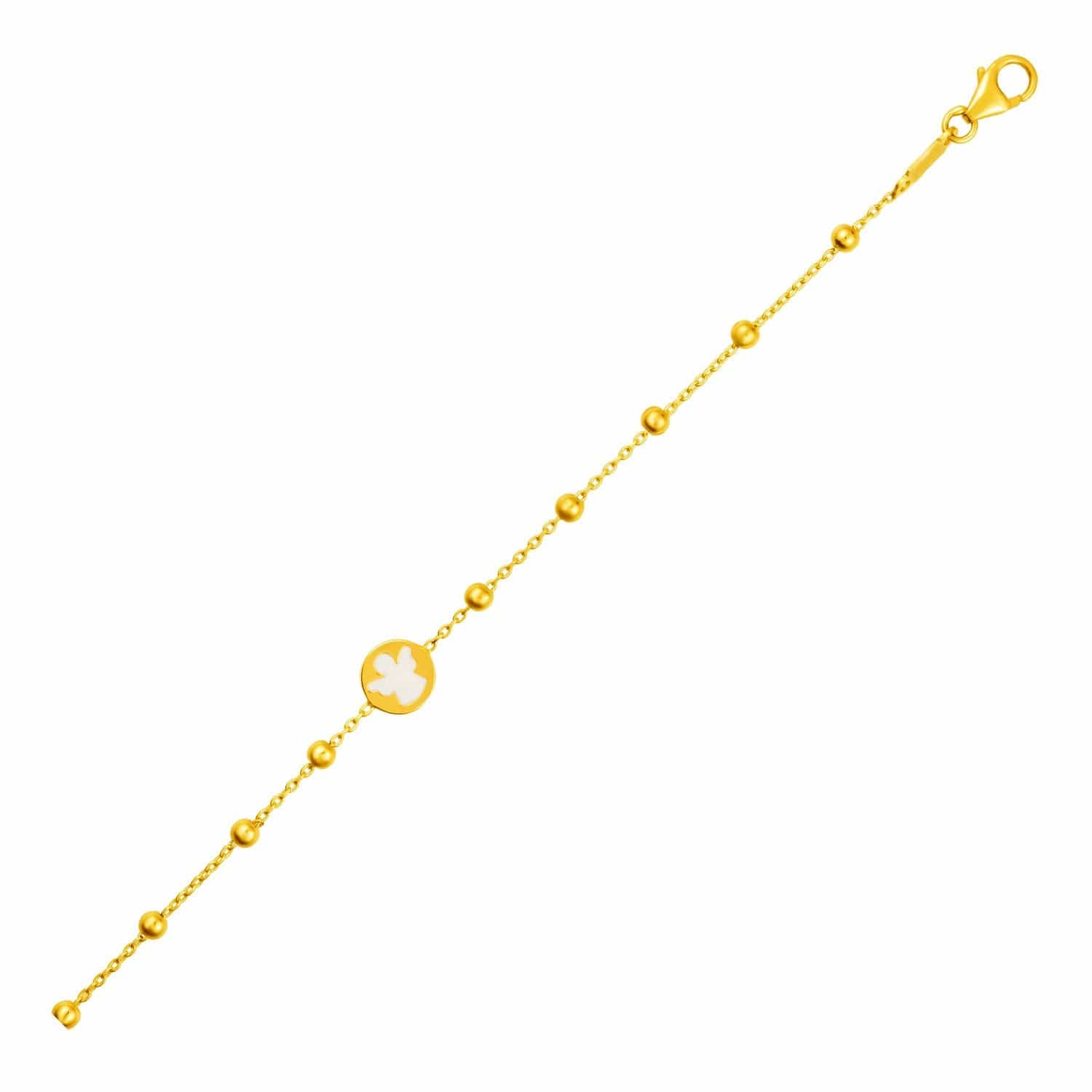 14k Yellow Gold Childrens Bracelet with Angel and Beads - Melliflus Bracelets