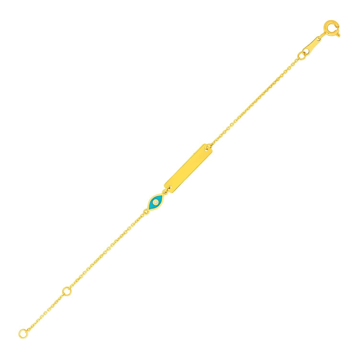 14k Yellow Gold 5 1/2 inch Childrens ID Bracelet with Enameled Eye - Melliflus Bracelets