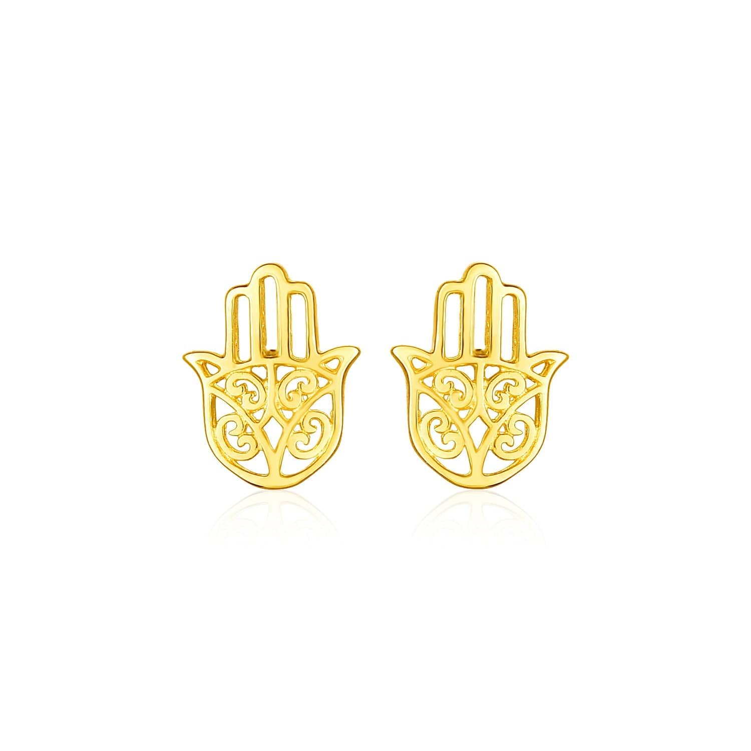 14k Yellow Gold Polished Hand of Hamsa Post Earrings - Melliflus Earrings