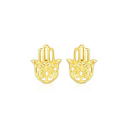 14k Yellow Gold Polished Hand of Hamsa Post Earrings - Melliflus Earrings