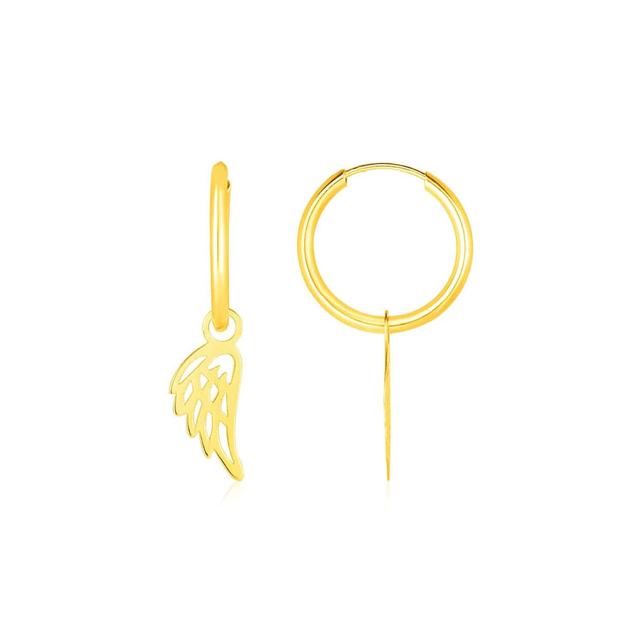 14K Yellow Gold Hoop Earrings with Angel Wings - Melliflus Earrings