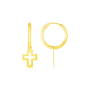 14K Yellow Gold Hoop Polished Earrings with Crosses - Melliflus Earrings