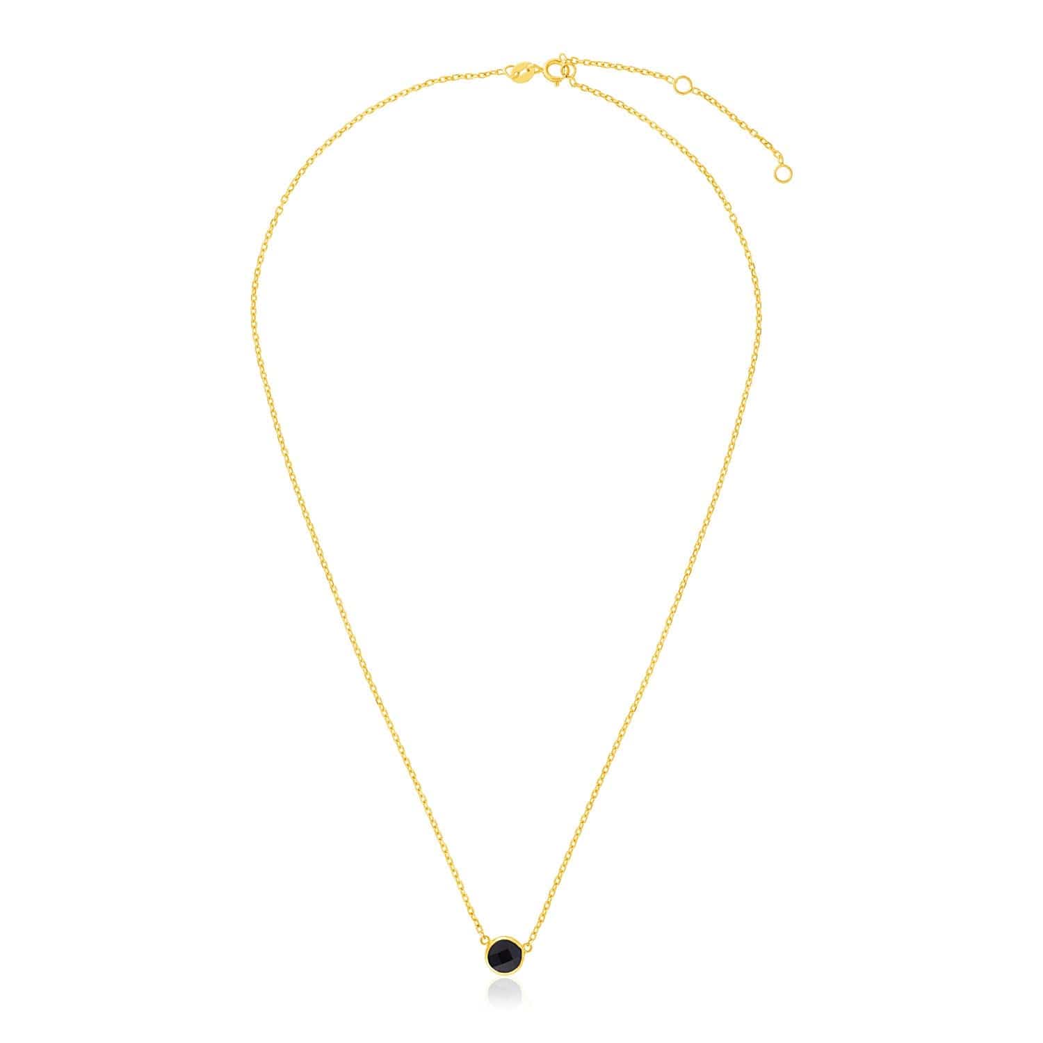 14k Yellow Gold 17 inch Necklace with Round Onyx - Melliflus Necklaces