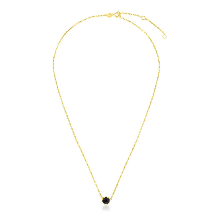 14k Yellow Gold 17 inch Necklace with Round Onyx - Melliflus Necklaces