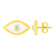 14K Yellow Gold Evil Eye Earrings with Enamel - Melliflus Earrings