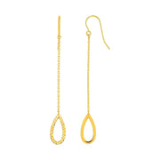 Textured Pear Shaped Long Drop Earrings in 14k Yellow Gold - Melliflus Earrings