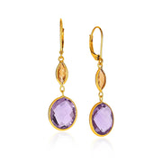 14k Yellow Gold Drop Earrings with Citrine and Amethyst Briolettes - Melliflus Earrings