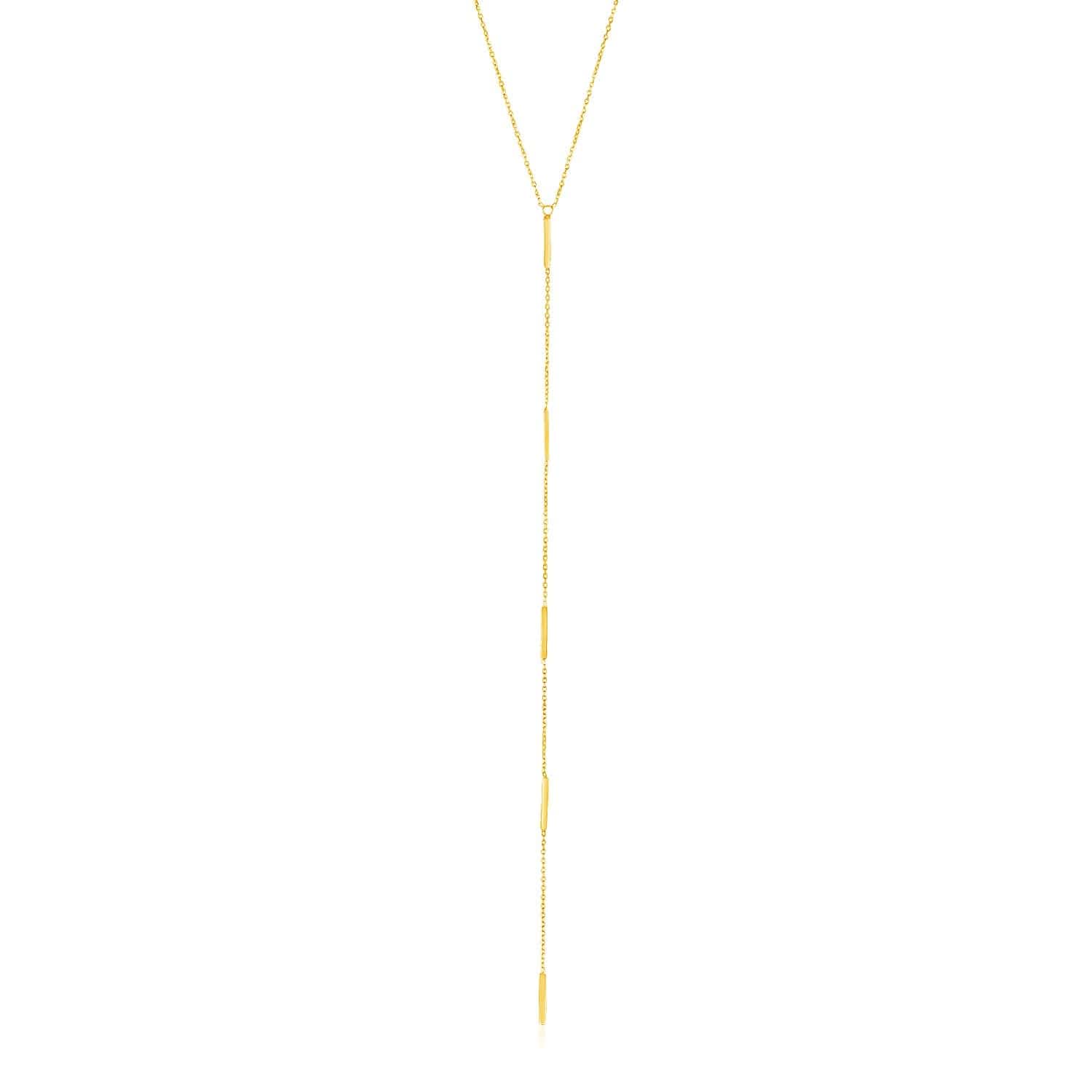 14k Yellow Gold Lariat Necklace with Small Polished Bars - Melliflus Necklaces