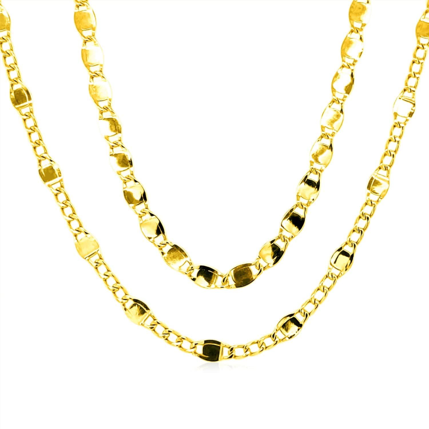 14K Yellow Gold Two Strand Necklace with Polished Oval Links - Melliflus Necklaces
