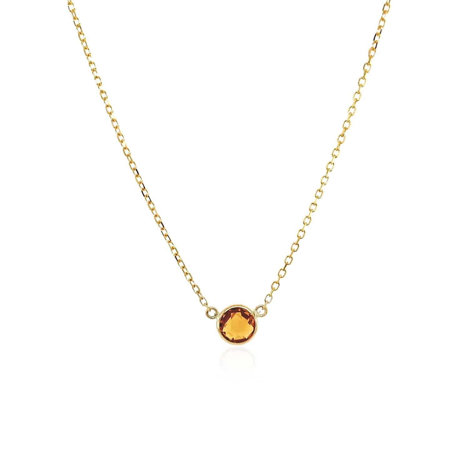 14k Yellow Gold 17 inch Necklace with Round Citrine - Melliflus Necklaces