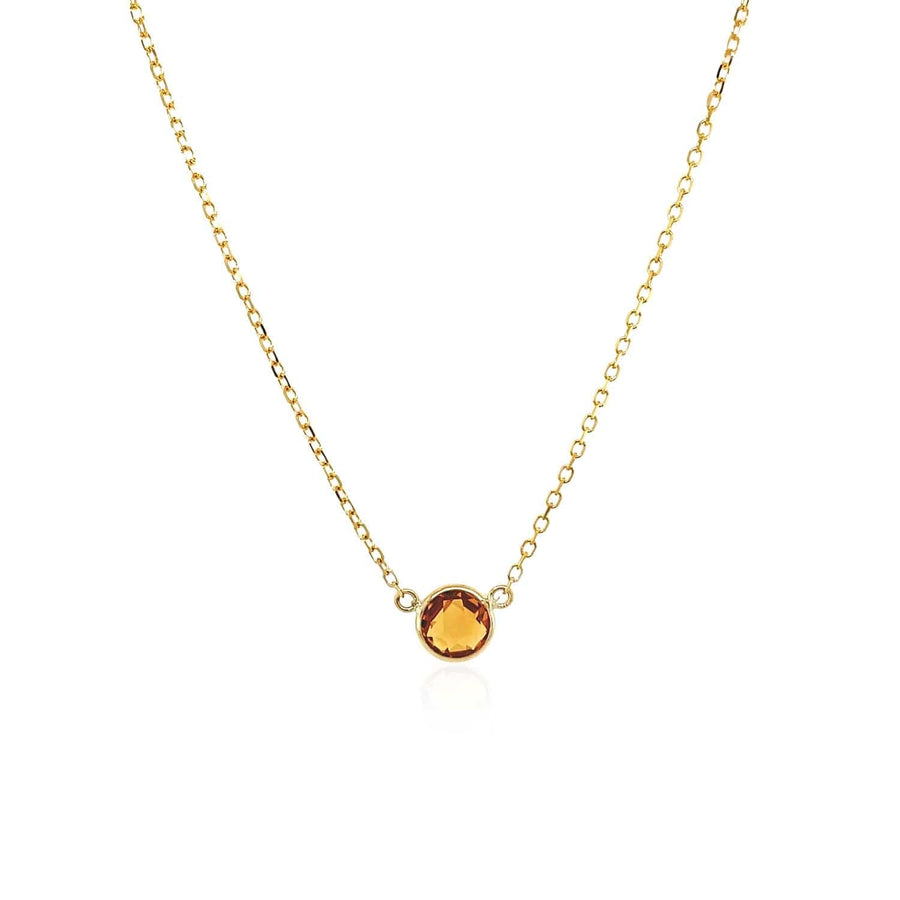 14k Yellow Gold 17 inch Necklace with Round Citrine - Melliflus Necklaces