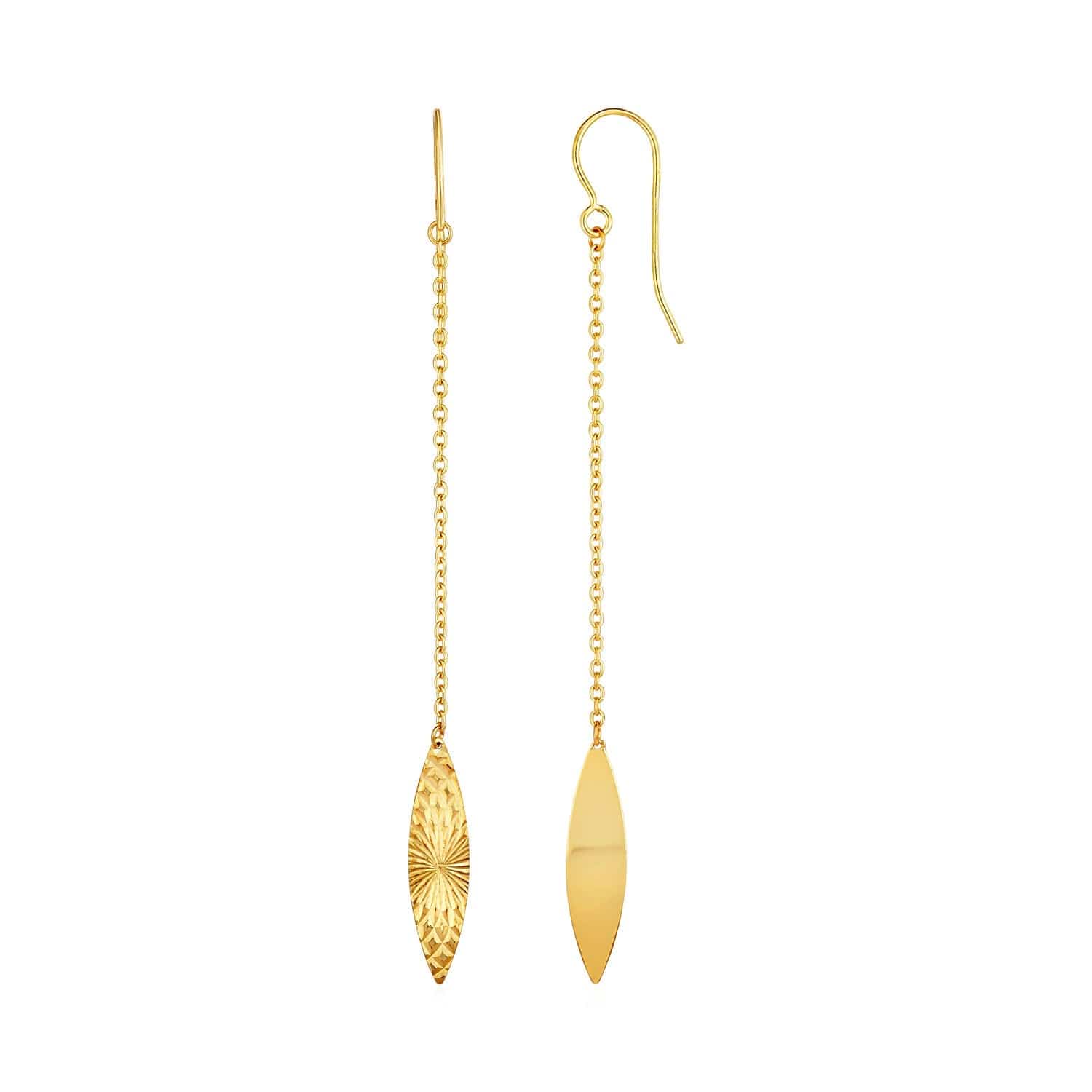 Textured Marquise Shaped Long Drop Earrings in 14k Yellow Gold - Melliflus Earrings
